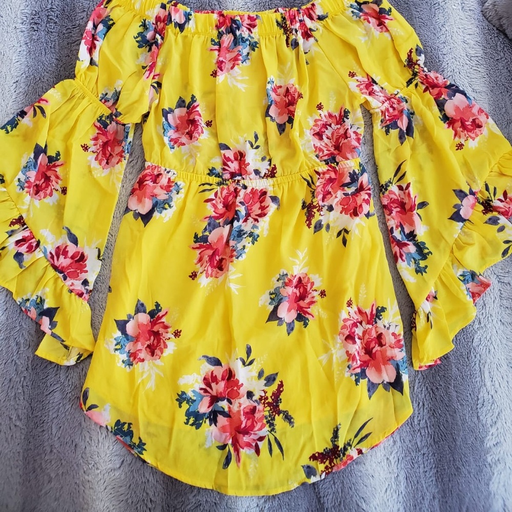 Dress, off shoulder, floral, S M